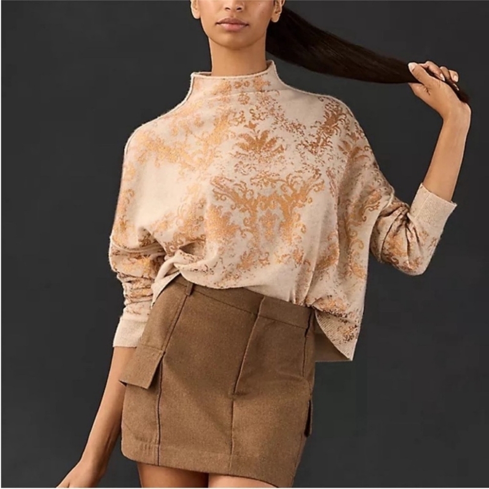 Pilcro Foil Cashmere Mock Neck Sweater